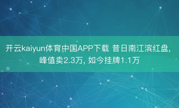 开云kaiyun体育中国APP下载 昔日南江滨红盘， 峰值卖2.3万， 如今挂牌1.1万